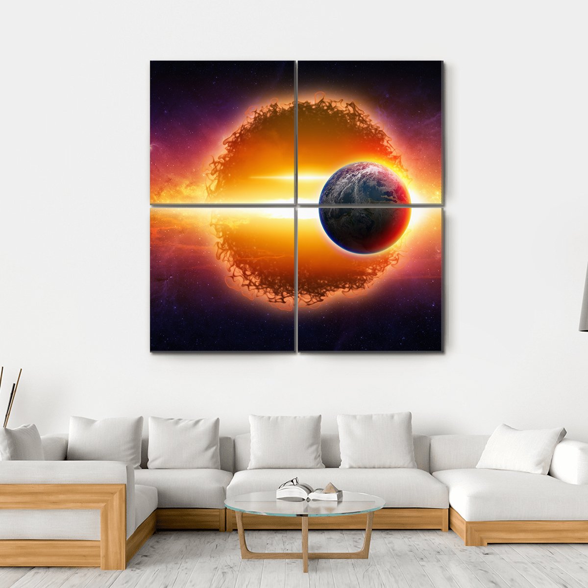 Aliens Planet Approaching Planet Earth Canvas Wall Art-4 Square-Gallery Wrap-17" x 17"-Tiaracle