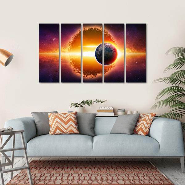 Aliens Planet Approaching Planet Earth Canvas Wall Art-5 Horizontal-Gallery Wrap-22" x 12"-Tiaracle