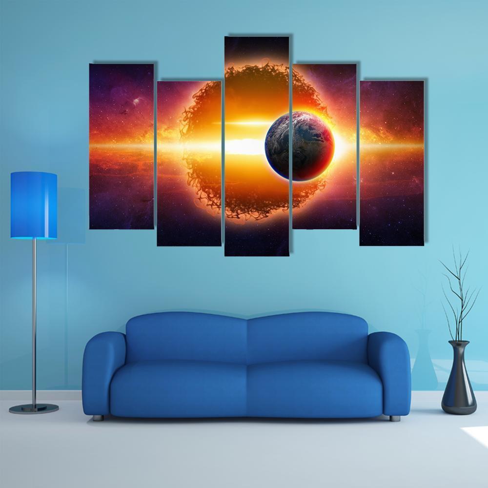 Aliens Planet Approaching Planet Earth Canvas Wall Art-5 Pop-Gallery Wrap-47" x 32"-Tiaracle
