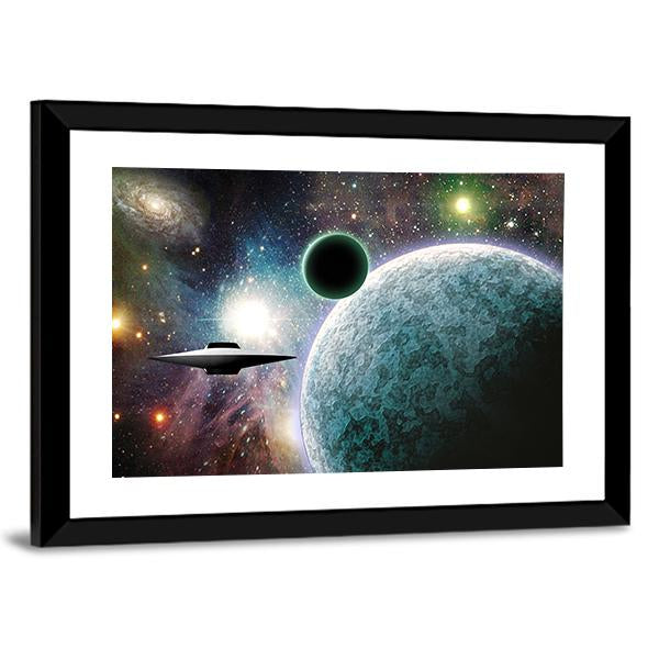 Aliens UFO In Deep Space Canvas Wall Art-3 Horizontal-Gallery Wrap-25" x 16"-Tiaracle