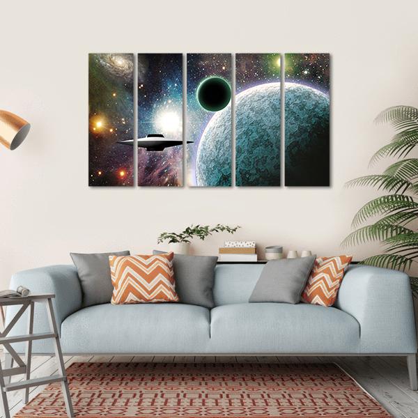 Aliens UFO In Deep Space Canvas Wall Art-5 Horizontal-Gallery Wrap-22" x 12"-Tiaracle