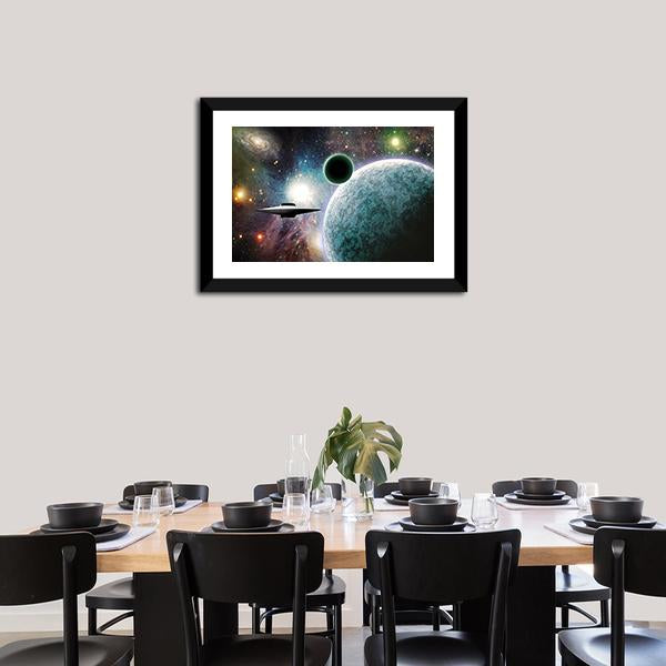 Aliens UFO In Deep Space Canvas Wall Art-5 Horizontal-Gallery Wrap-22" x 12"-Tiaracle
