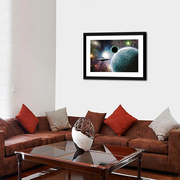 Aliens UFO In Deep Space Canvas Wall Art-5 Horizontal-Gallery Wrap-22" x 12"-Tiaracle
