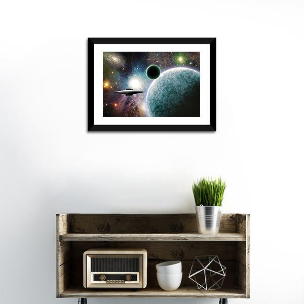Aliens UFO In Deep Space Canvas Wall Art-1 Piece-Framed Print-20" x 16"-Tiaracle