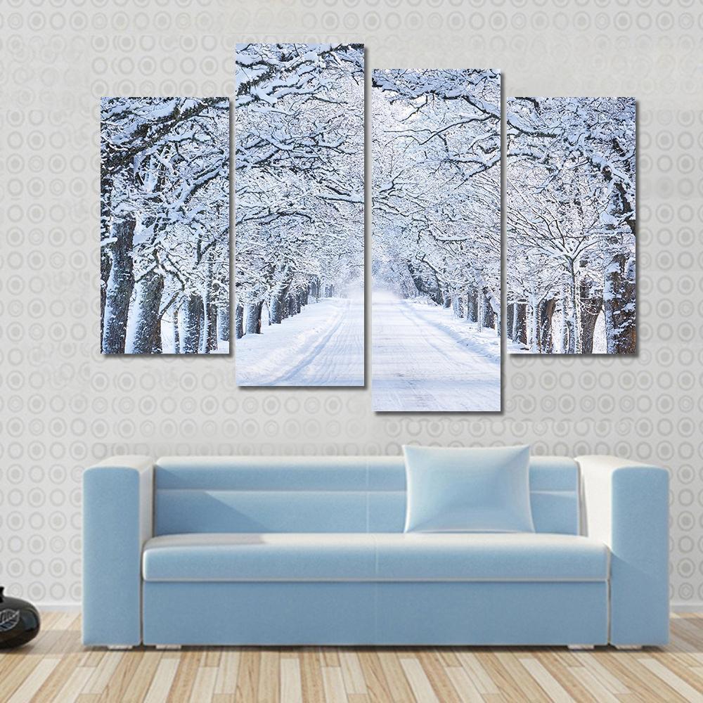 Alley In Snowy Morning Canvas Wall Art-3 Horizontal-Gallery Wrap-37" x 24"-Tiaracle