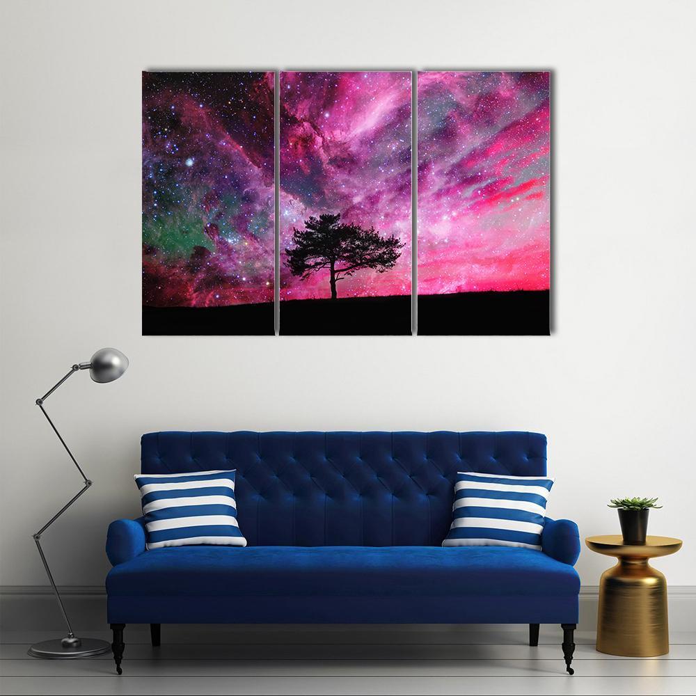 Red Alien Planet With Tree Canvas Wall Art-3 Horizontal-Gallery Wrap-37" x 24"-Tiaracle