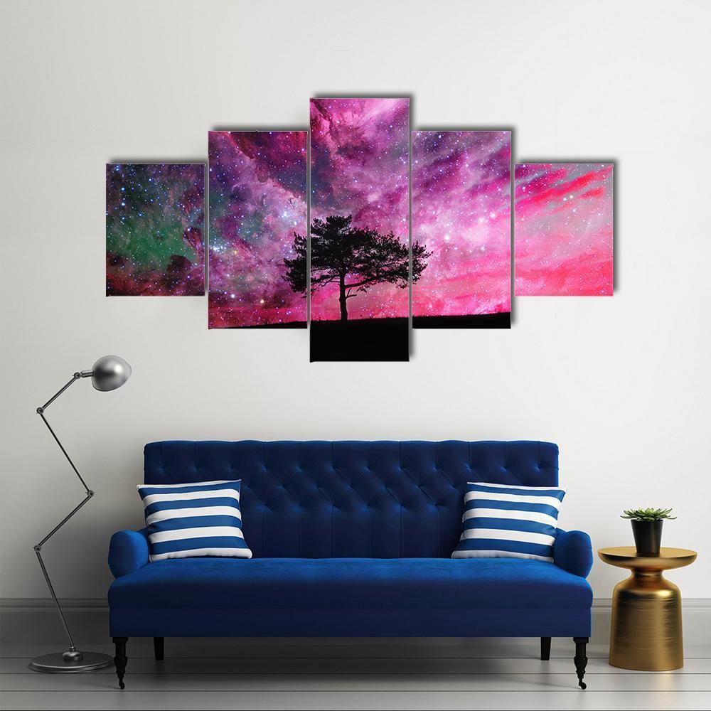 Red Alien Planet With Tree Canvas Wall Art-3 Horizontal-Gallery Wrap-37" x 24"-Tiaracle