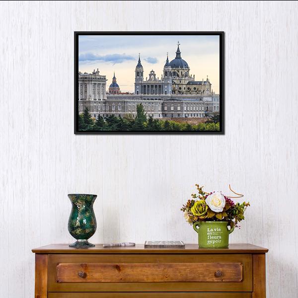 Almudena Cathedral Canvas Wall Art-1 Piece-Floating Frame-24" x 16"-Tiaracle
