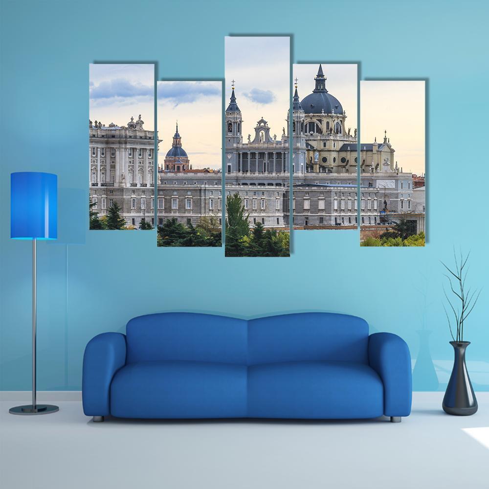 Almudena Cathedral Canvas Wall Art-5 Pop-Gallery Wrap-47&quot; x 32&quot;-Tiaracle