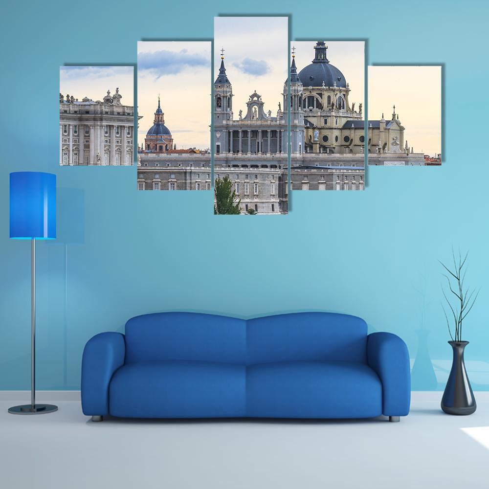 Almudena Cathedral Canvas Wall Art-5 Star-Gallery Wrap-62&quot; x 32&quot;-Tiaracle