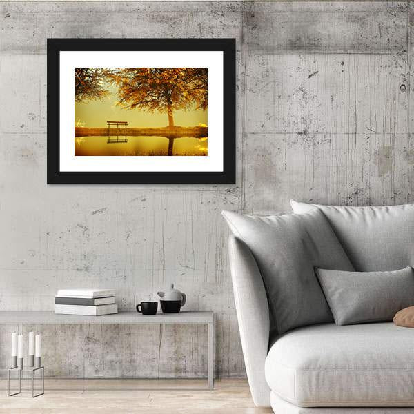 Alone Bench In Autumn Park Canvas Wall Art-3 Horizontal-Gallery Wrap-25" x 16"-Tiaracle