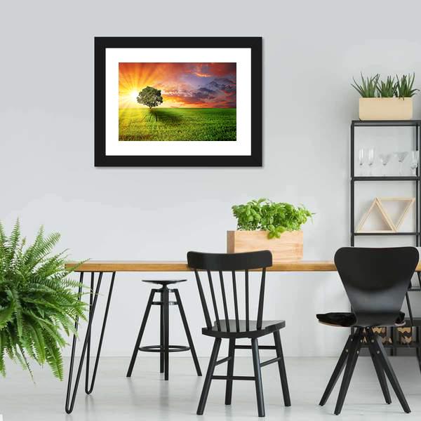 Alone Tree On Green Meadow Vertical Canvas Wall Art-3 Vertical-Gallery Wrap-12" x 25"-Tiaracle