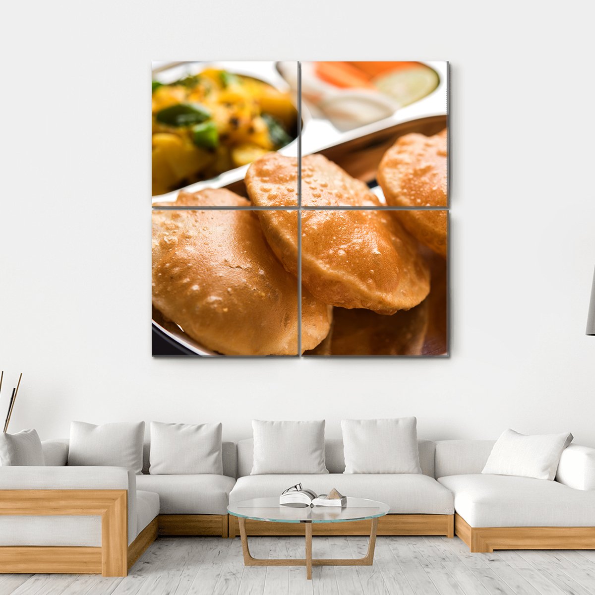 Aloo Fry & Puri Canvas Wall Art-4 Square-Gallery Wrap-17" x 17"-Tiaracle