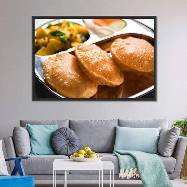 Aloo Fry &amp; Puri Canvas Wall Art-1 Piece-Floating Frame-24" x 16"-Tiaracle