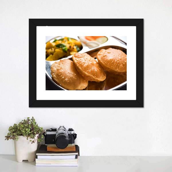 Aloo Fry &amp; Puri Canvas Wall Art-1 Piece-Framed Print-20" x 16"-Tiaracle