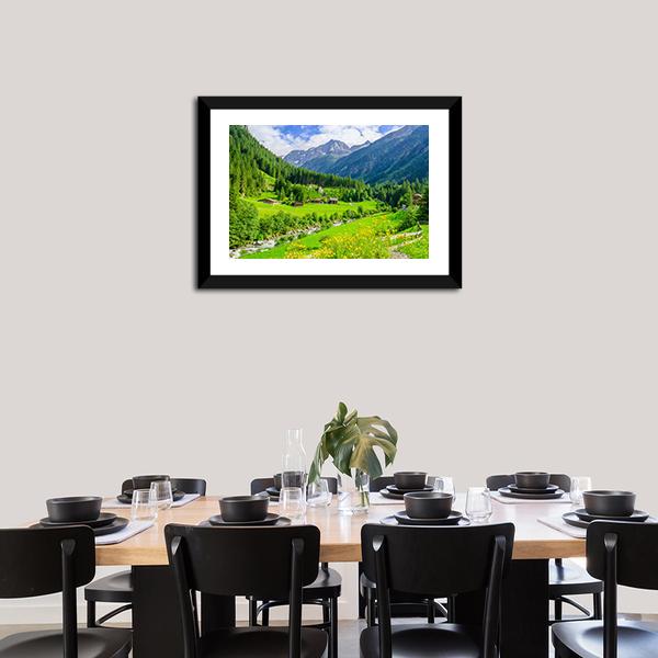 Alpine Cottages With Mountains Canvas Wall Art-3 Horizontal-Gallery Wrap-25" x 16"-Tiaracle