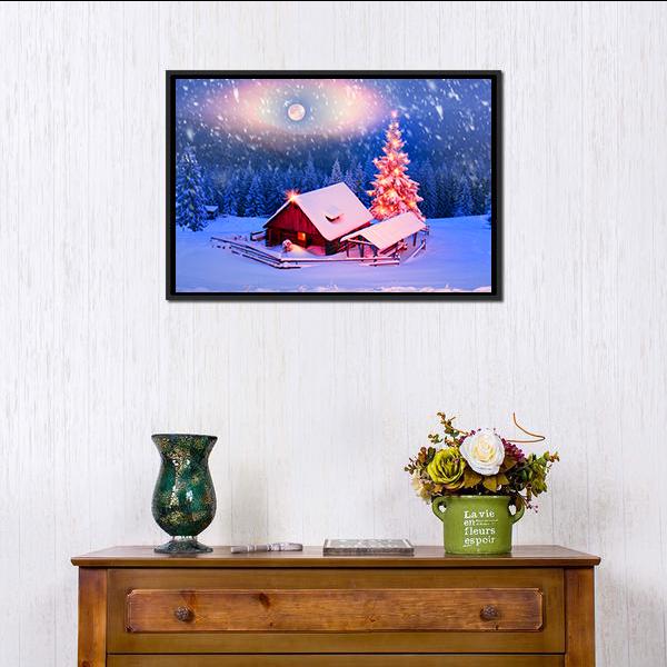 Alpine Fields In Winter Canvas Wall Art-1 Piece-Floating Frame-24" x 16"-Tiaracle