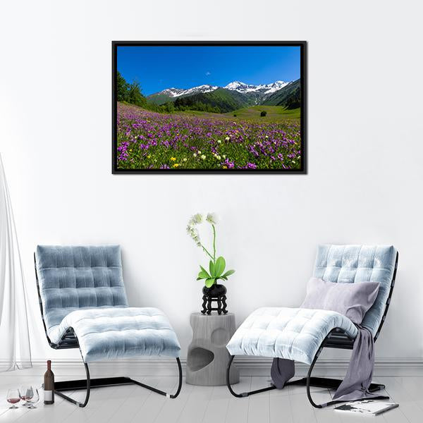Alpine Fields With Purple Flowers Canvas Wall Art-3 Horizontal-Gallery Wrap-25" x 16"-Tiaracle