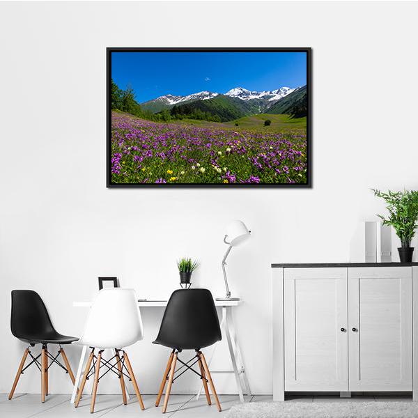 Alpine Fields With Purple Flowers Canvas Wall Art-3 Horizontal-Gallery Wrap-25" x 16"-Tiaracle