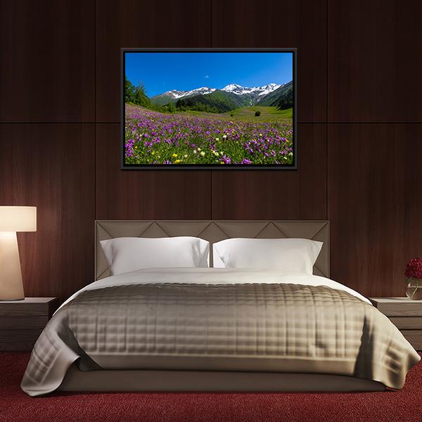 Alpine Fields With Purple Flowers Canvas Wall Art-3 Horizontal-Gallery Wrap-25" x 16"-Tiaracle