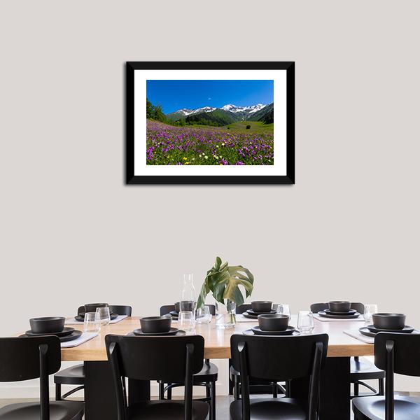 Alpine Fields With Purple Flowers Canvas Wall Art-3 Horizontal-Gallery Wrap-25" x 16"-Tiaracle
