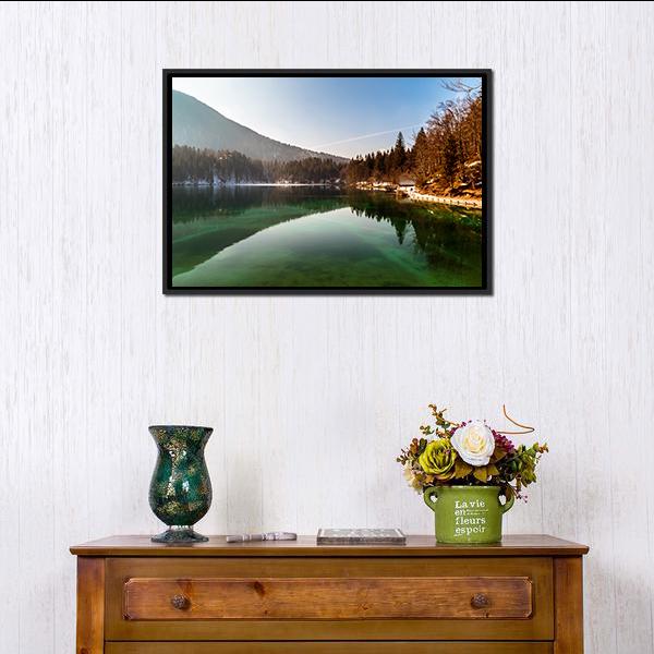 Alpine Lake In Spring Canvas Wall Art-1 Piece-Floating Frame-24" x 16"-Tiaracle