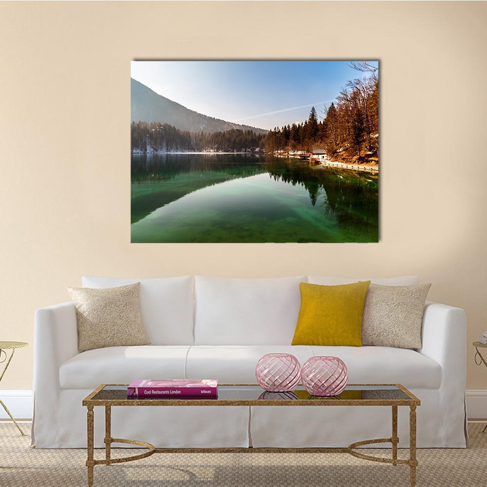 Alpine Lake In Spring Canvas Wall Art-1 Piece-Gallery Wrap-48" x 32"-Tiaracle
