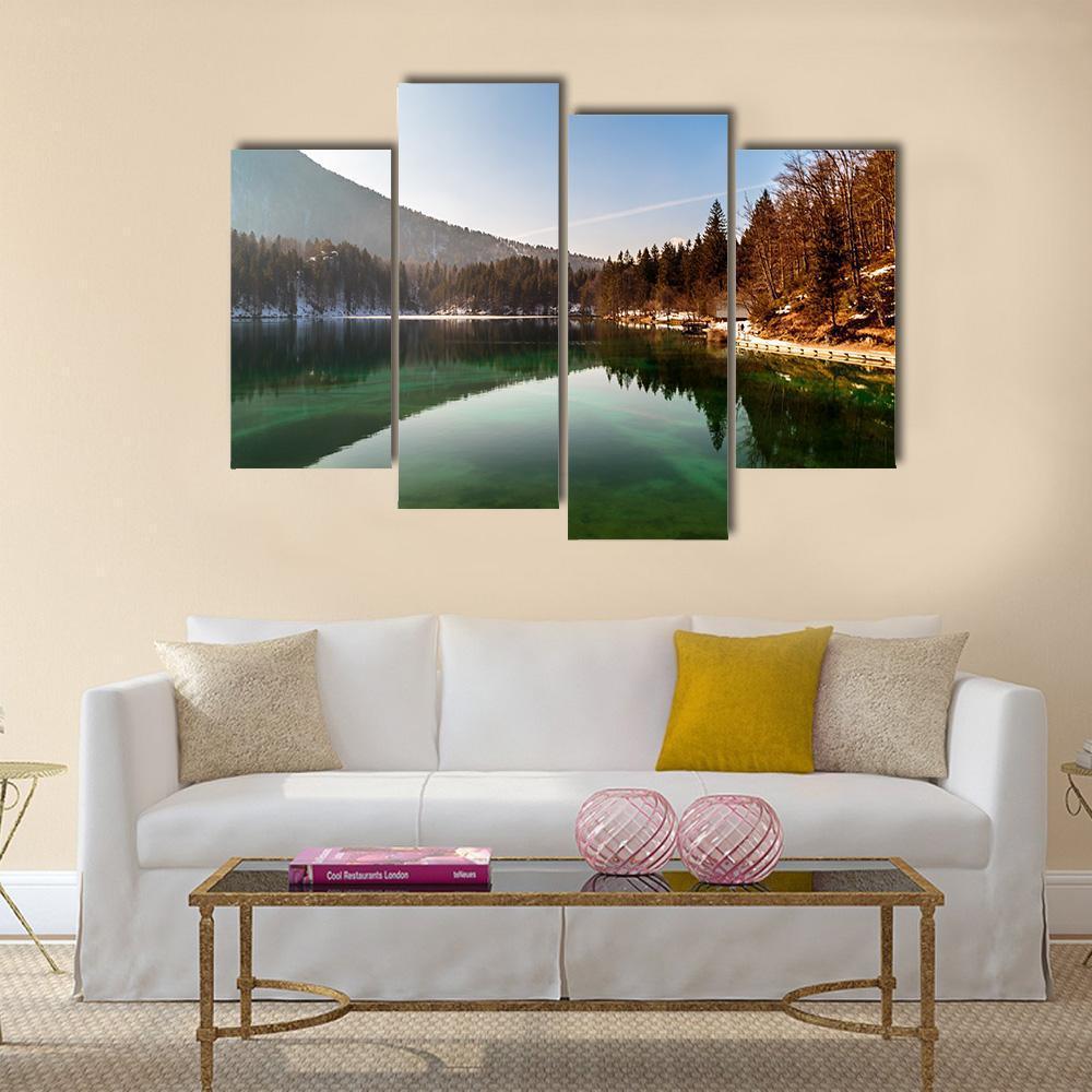 Alpine Lake In Spring Canvas Wall Art-4 Pop-Gallery Wrap-50" x 32"-Tiaracle