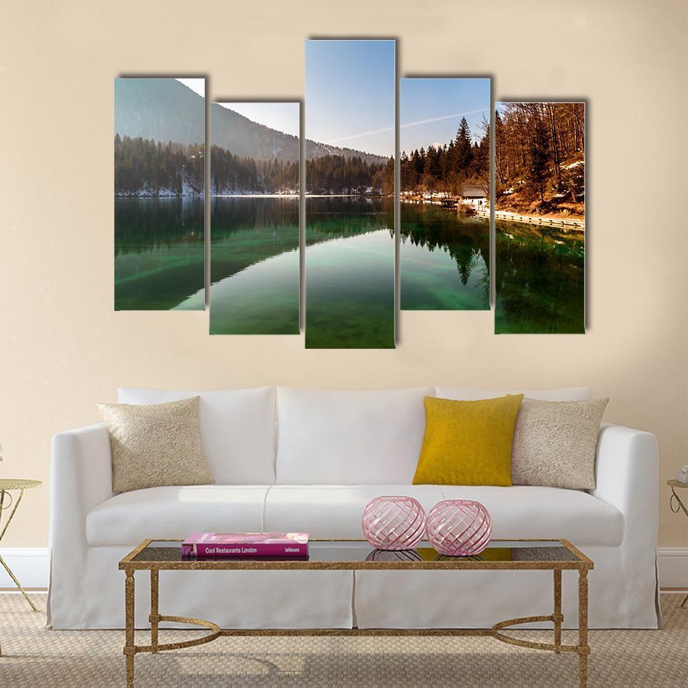 Alpine Lake In Spring Canvas Wall Art-5 Pop-Gallery Wrap-47" x 32"-Tiaracle