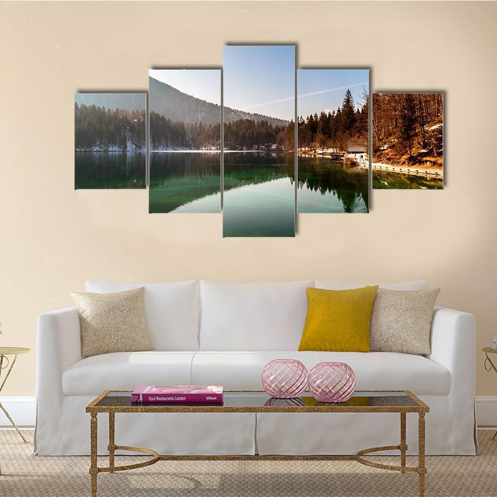 Alpine Lake In Spring Canvas Wall Art-5 Star-Gallery Wrap-62" x 32"-Tiaracle