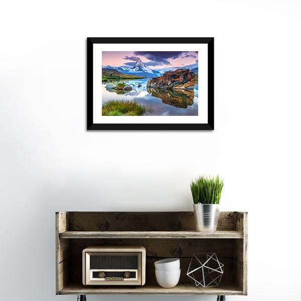 Alpine Lake & Matterhorn Canvas Wall Art-1 Piece-Framed Print-20" x 16"-Tiaracle