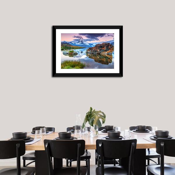 Alpine Lake & Matterhorn Canvas Wall Art-3 Horizontal-Gallery Wrap-25" x 16"-Tiaracle