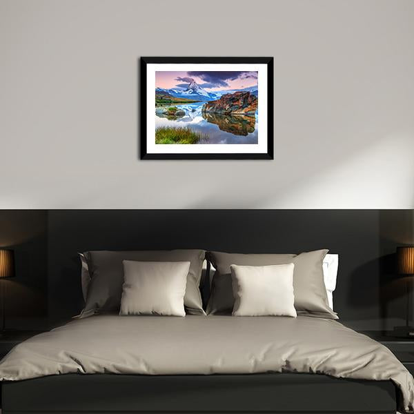 Alpine Lake & Matterhorn Canvas Wall Art-3 Horizontal-Gallery Wrap-25" x 16"-Tiaracle