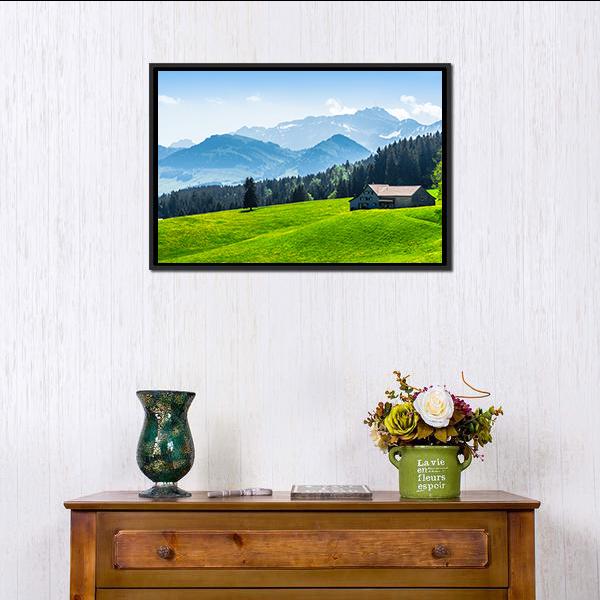 Alpine Landscape With Saentis Peak Canvas Wall Art-1 Piece-Floating Frame-24&quot; x 16&quot;-Tiaracle