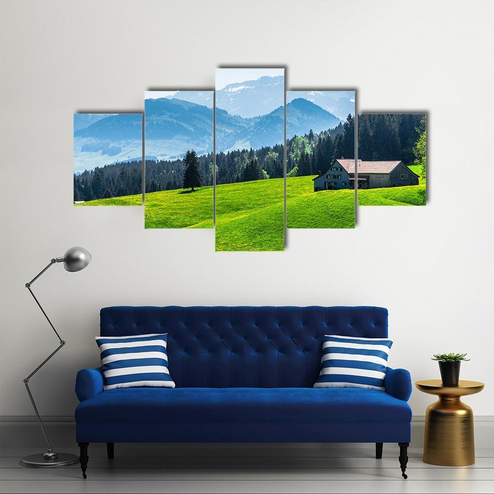 Alpine Landscape With Saentis Peak Canvas Wall Art-5 Star-Gallery Wrap-62" x 32"-Tiaracle