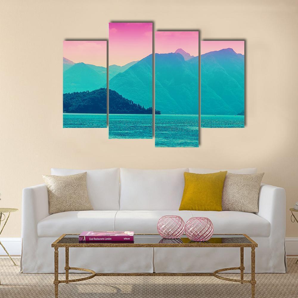 Alpine Mountains And Como Lake Canvas Wall Art-4 Pop-Gallery Wrap-50" x 32"-Tiaracle