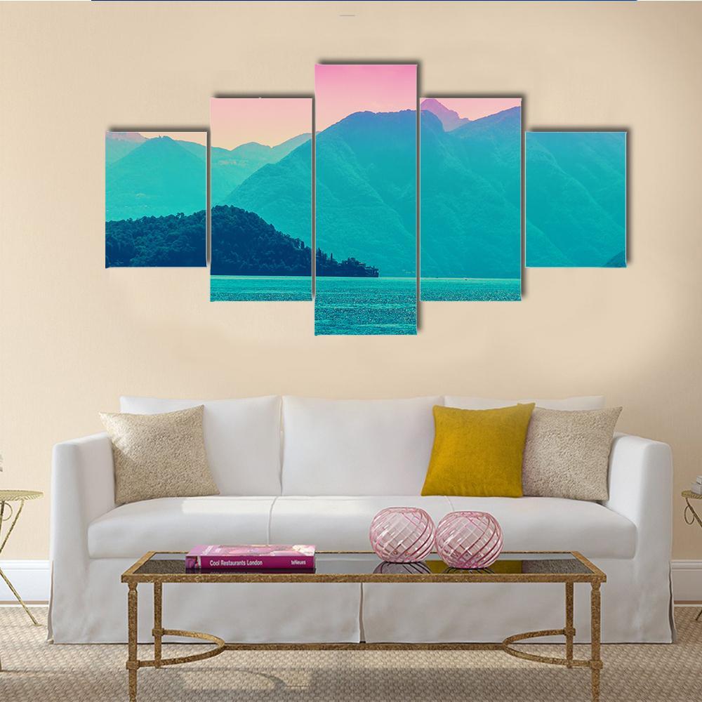 Alpine Mountains And Como Lake Canvas Wall Art-5 Star-Gallery Wrap-62" x 32"-Tiaracle