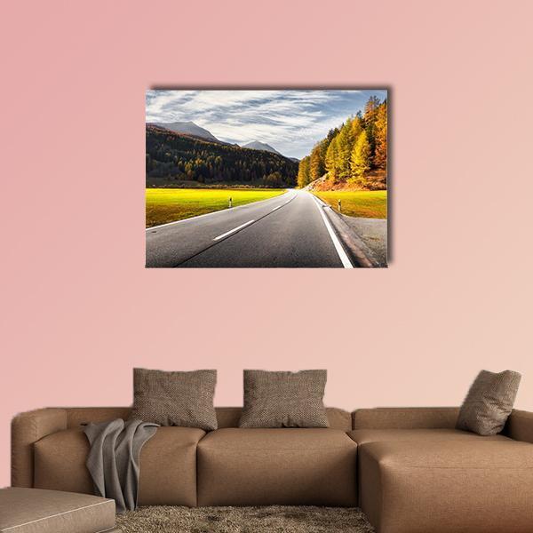 Alpine Road In Switzerland Canvas Wall Art-1 Piece-Gallery Wrap-48" x 32"-Tiaracle