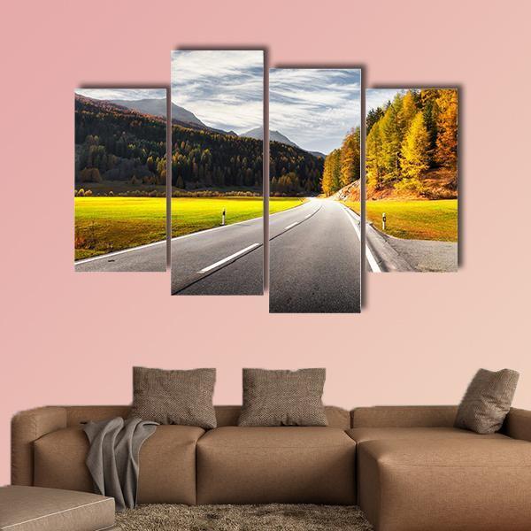 Alpine Road In Switzerland Canvas Wall Art-4 Pop-Gallery Wrap-50" x 32"-Tiaracle