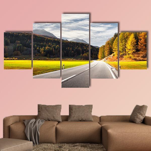 Alpine Road In Switzerland Canvas Wall Art-5 Star-Gallery Wrap-62" x 32"-Tiaracle
