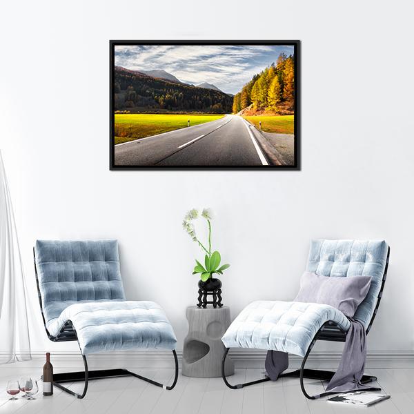 Alpine Road In Switzerland Canvas Wall Art-3 Horizontal-Gallery Wrap-25" x 16"-Tiaracle