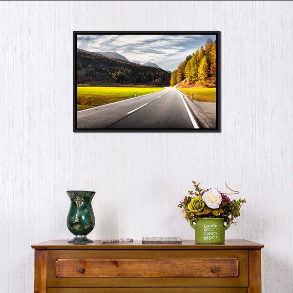 Alpine Road In Switzerland Canvas Wall Art-1 Piece-Floating Frame-24" x 16"-Tiaracle