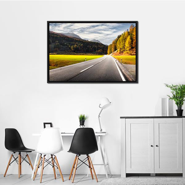 Alpine Road In Switzerland Canvas Wall Art-3 Horizontal-Gallery Wrap-25" x 16"-Tiaracle