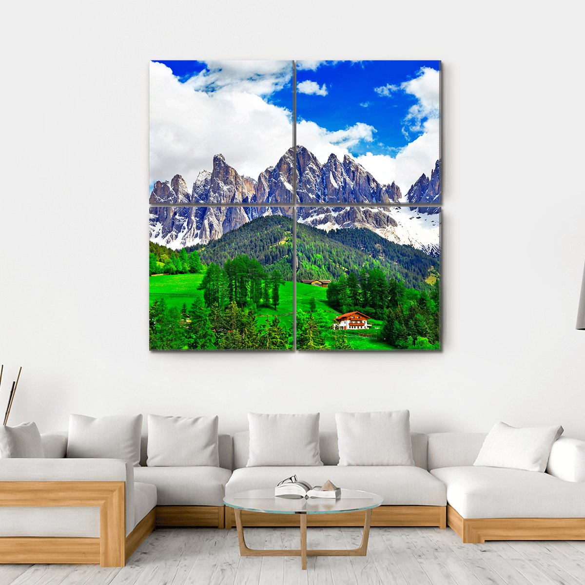 Alpine Scenery Dolomites In Italy Canvas Wall Art-4 Square-Gallery Wrap-17" x 17"-Tiaracle
