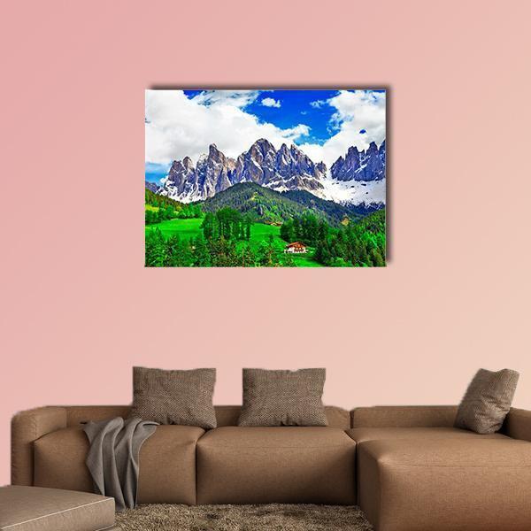 Alpine Scenery Dolomites In Italy Canvas Wall Art-1 Piece-Gallery Wrap-48" x 32"-Tiaracle