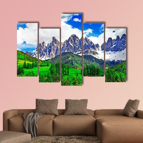 Alpine Scenery Dolomites In Italy Canvas Wall Art-5 Pop-Gallery Wrap-47" x 32"-Tiaracle