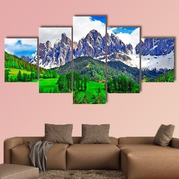 Alpine Scenery Dolomites In Italy Canvas Wall Art-5 Star-Gallery Wrap-62" x 32"-Tiaracle