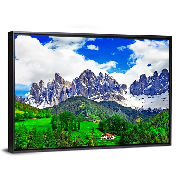 Alpine Scenery Dolomites In Italy Canvas Wall Art-3 Horizontal-Gallery Wrap-25" x 16"-Tiaracle