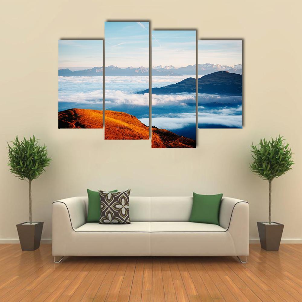 Alpine Valley In Sunlight Canvas Wall Art-4 Pop-Gallery Wrap-50&quot; x 32&quot;-Tiaracle