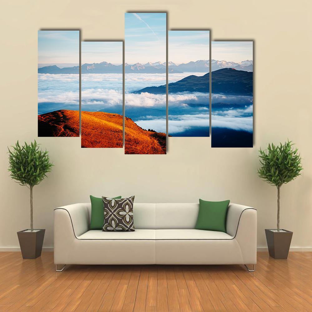 Alpine Valley In Sunlight Canvas Wall Art-5 Pop-Gallery Wrap-47&quot; x 32&quot;-Tiaracle